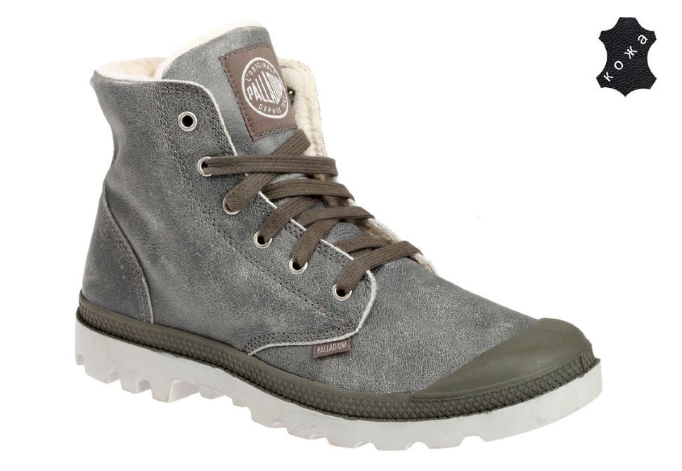 Зимние мужские ботинки Palladium Pampa Hi Leather S 02609-049 серые купитьпо цене 5 500 руб. в магазине Pall-Shop.ru