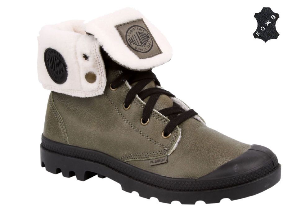 Зимние мужские ботинки Palladium Baggy Leather S 02610-302 оливковые купитьпо цене 4 990 руб. в магазине Pall-Shop.ru